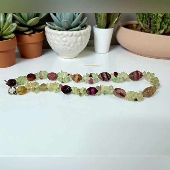 Vintage Rainbow Fluorite Crystal Beaded Necklace – Toggle Clasp – 20” – 106g - Picture 12 of 16